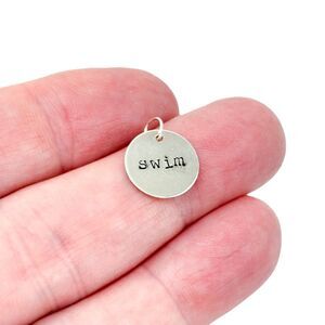 Estate Sterling Silver 925 "Swim" Hand Stamped Charm Pendant